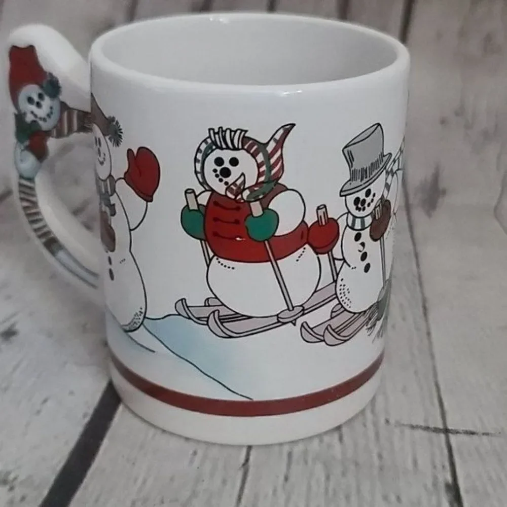 Vintage Christmas Snowman Handle Coffee Mug